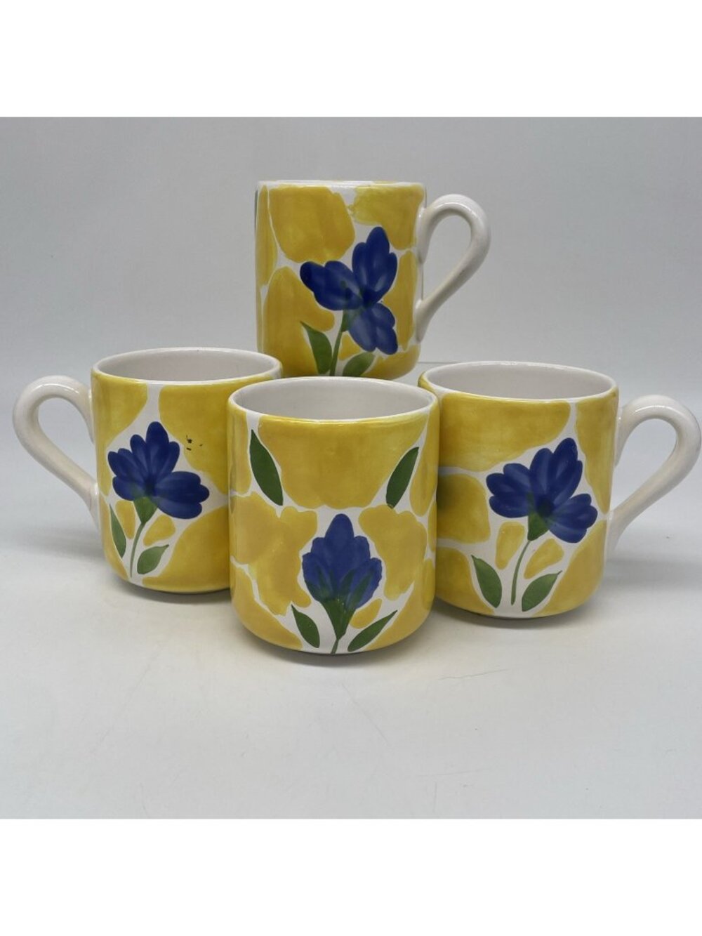 Dansk St Tropez Portugal Coffee Cup Set Of 4 Yellow Blue Floral Flowers D/C SEE